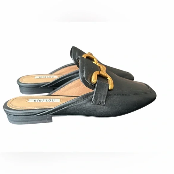 Bibi Lou Black Mule Loafers Gold Bit Detail Size 37 New - Picture 7 of 10